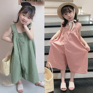 Áo liền quần hai dây họa tiết sọc caro phong cách Hàn Quốc thời trang mùa hè cho bé gái