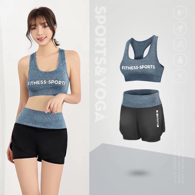 Quần áo yoga Bộ đồ tập 4 mùa áo bra quần đùi 2 lớp cao cấp hàng xuất khẩu mã FB02