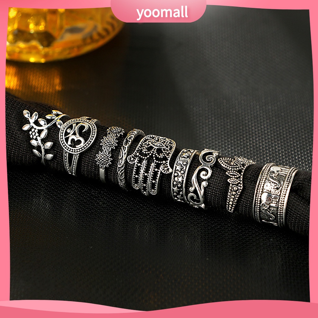 Yomall♡ Set 9 Nhẫn Đeo Khớp Ngón Tay Nhiều Màu Sắc Phong Cách Bohemian