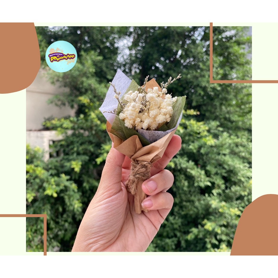 Bó hoa khô mini trang trí, decor, tone xanh