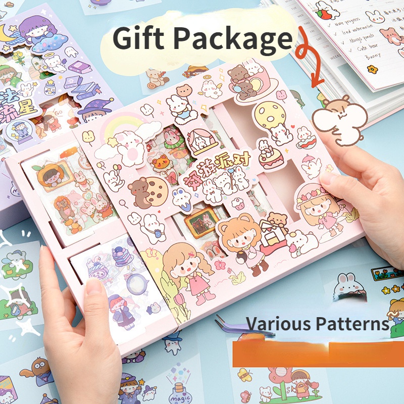 Set 100 Tờ Miếng Dán Họa Tiết Dễ Thương Dùng Trang Trí Sáng Tạo Cho Bé Gái