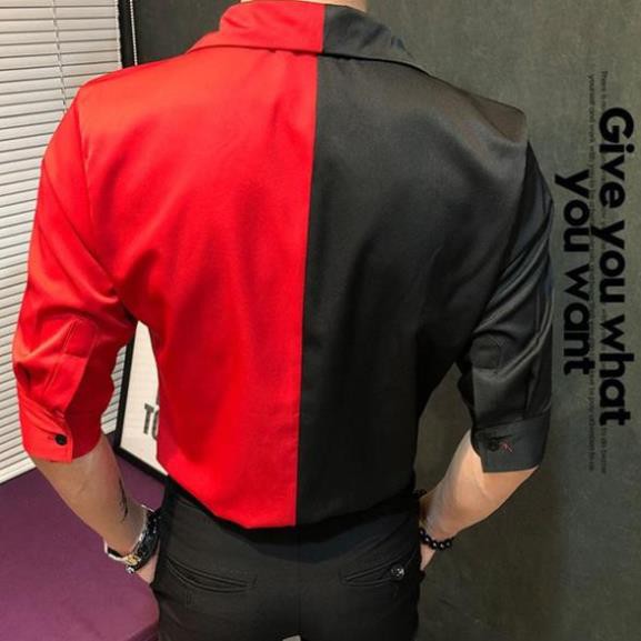 Áo sơ mi, Áo sơ mi nam phối màu đặc biệt Kiếp Đỏ -ĐEn và Trắng - Đen nam tính lịch lãm, cổ chữ V phong cách hàn Quốc H21