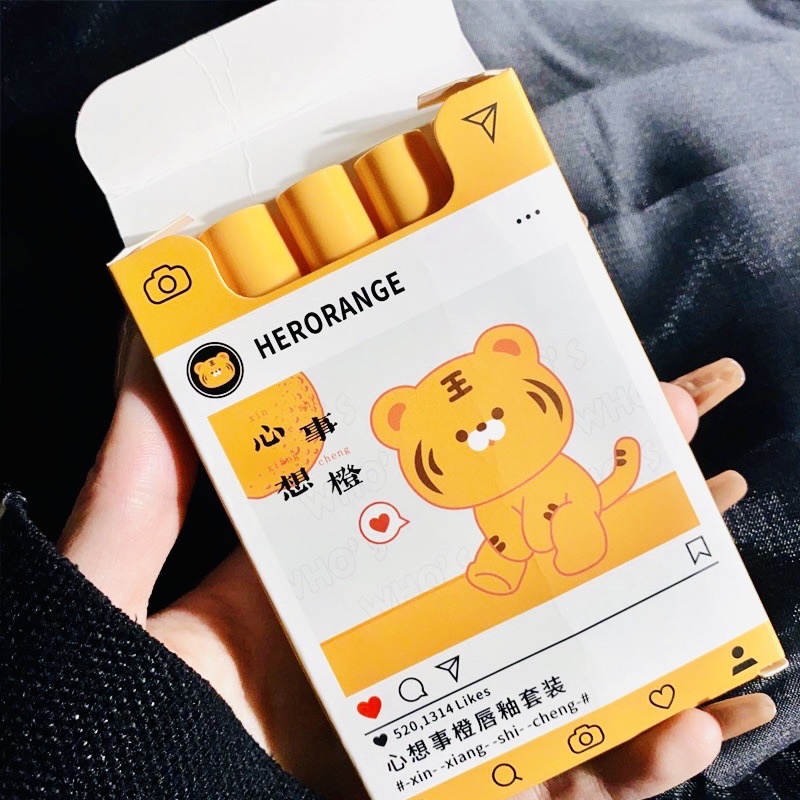 Set Son Kem Lì 5 Cây Cọp Vàng HERORANGE Mẫu Mới Bộ Son Kem Nhung Siêu Lì Không Trôi Không Lem Son Tráng Gương Căng Mọng