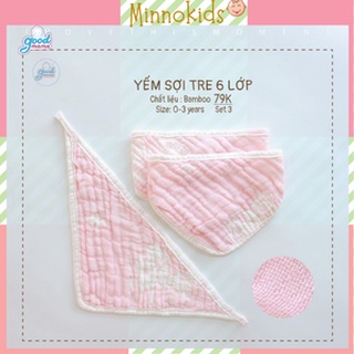 Khăn yêm tam giác sợi tre 6 lớp goodmama cho bé từ 0-3y, set 3 chiếc
