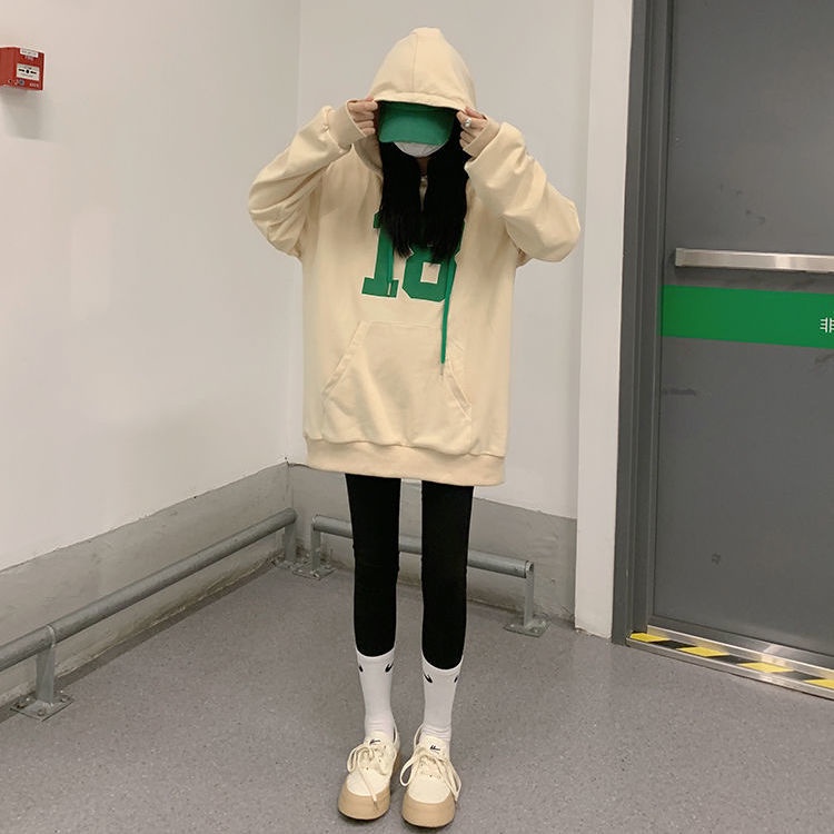 COZOK Áo Hoodie Tay Dài Form Rộng In Họa Tiết Phong Cách retro