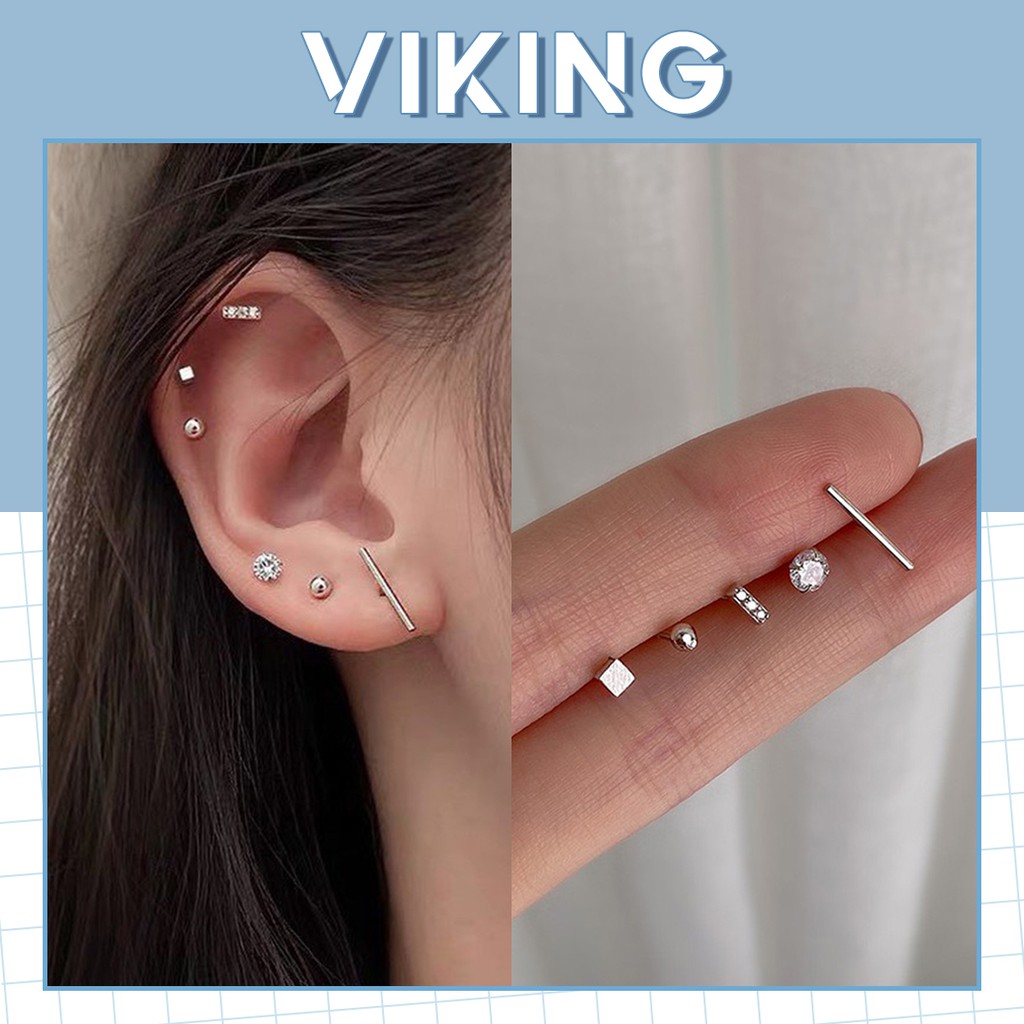 Set Bông Tai Nữ Mini 5 Chiếc Bất Đối Xứng Phong Cách Hàn Quốc