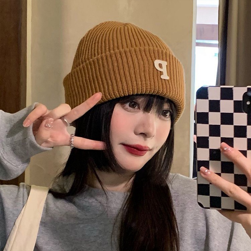 Mũ Len Dệt Kim P-Letter Nhiều Màu Sắc Ấm Áp Thời Trang Thu Đông Phong Cách Hàn Quốc