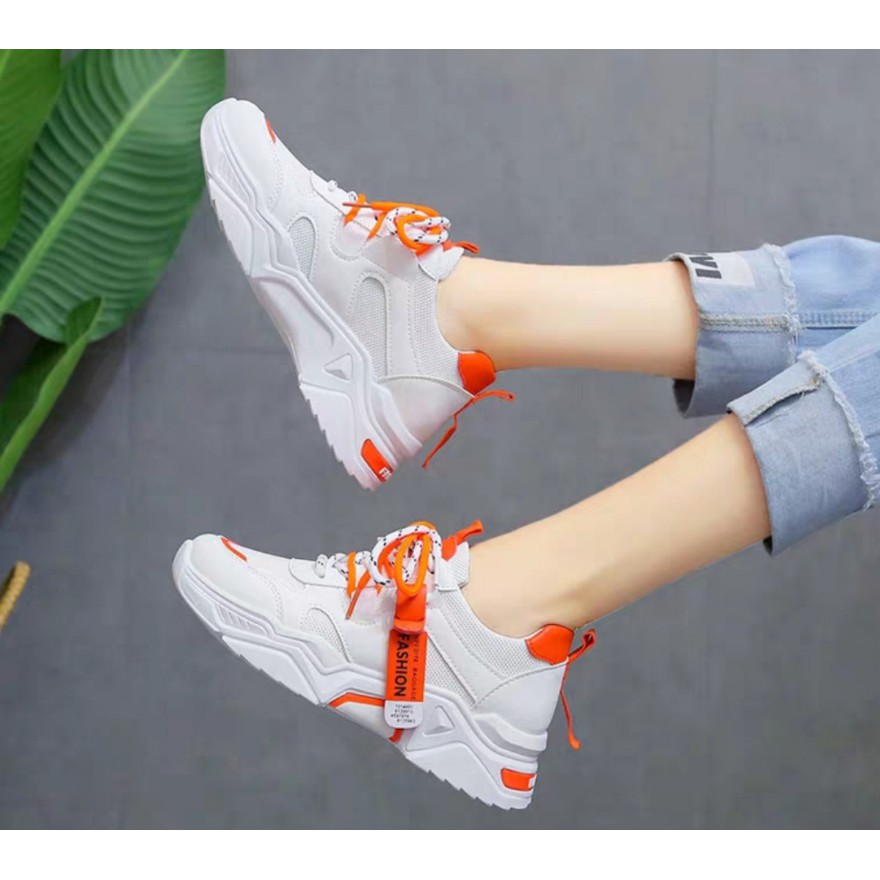 Giày thể thao nữ kiểu dáng thời trang phong cách Hàn Quốc mẫu mới nhất 2019, giày sneaker nữ đế cao mà trắng mã N28