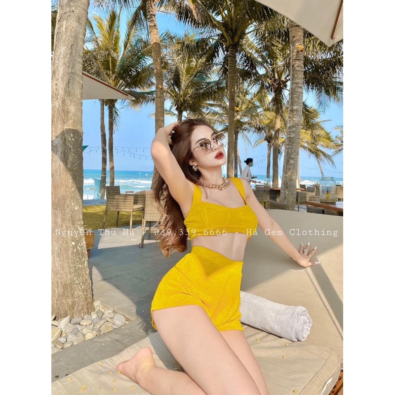 [Siêu Hot] Set Đi Biển Vàng Siêu Xinh, Bộ Vàng Áo 2 Dây Mix Quần Cạp Cao Có Ảnh Thật Kèm Video | BigBuy360 - bigbuy360.vn