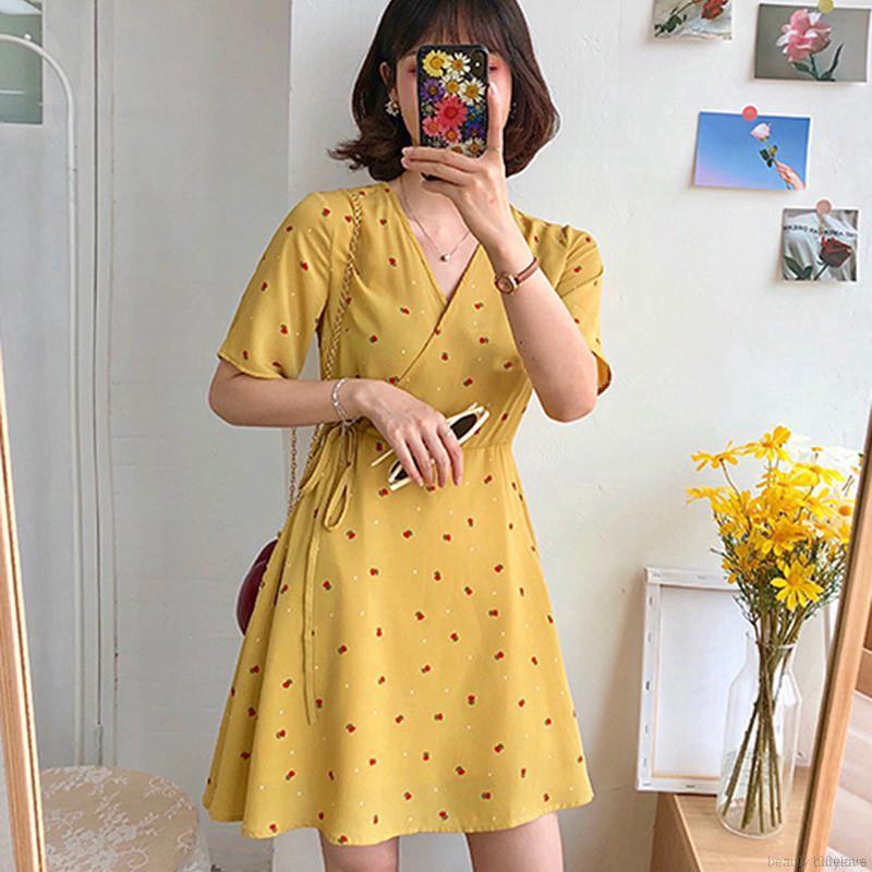 Đầm Nữ Ngắn Tay Cổ Chữ V In Hoa Thời Trang | BigBuy360 - bigbuy360.vn