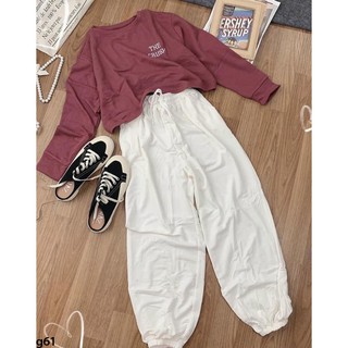 Set áo croptop tay dài và quần ống rộng