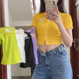 ÁO CROPTOP THÊU HÌNH HOA CÚC