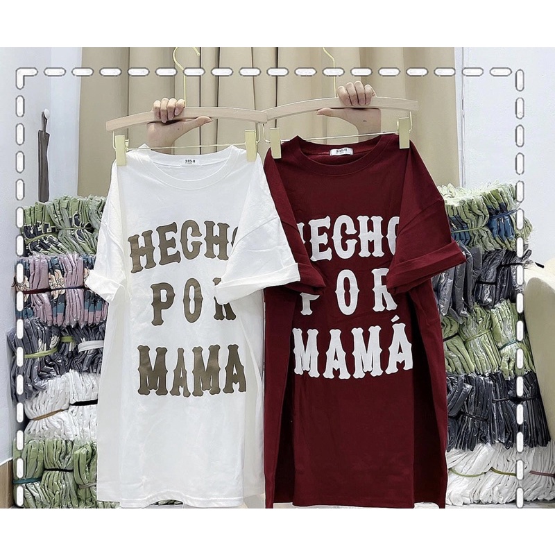 Áo phông cotton khô chữ  Por mama áo thun tay lỡ nam nữ over size
