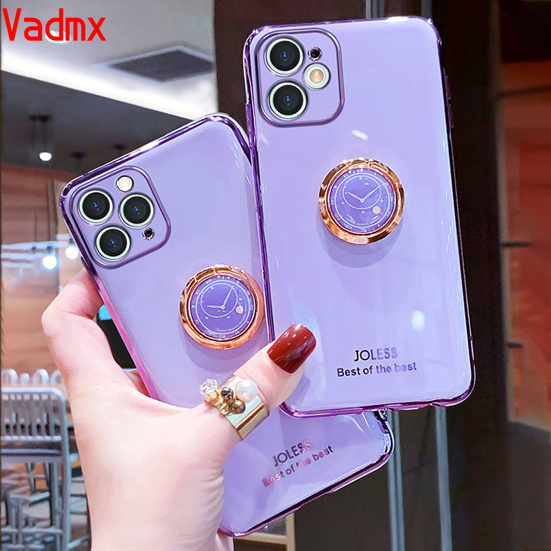 Luxury Plating Soft Silicone TPU Case Realme X2 Pro OPPO F11 F9 R17 R15 Pro A57 A39 R9 R9S F1 F3 Plus Case Finger Ring Stand Holder Cover