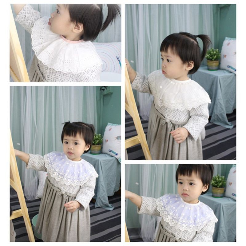 Yếm cotton ren hoa dạng tròn cho bé ăn