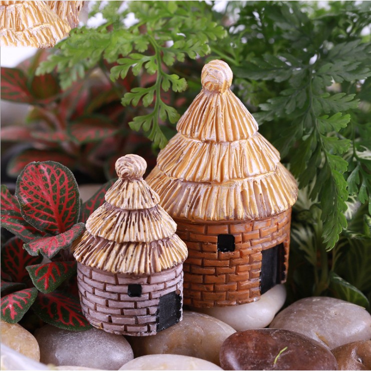 Mô hình ngôi nhà lợp mái rạ dùng trang trí tiểu cảnh, terrarium, DIY