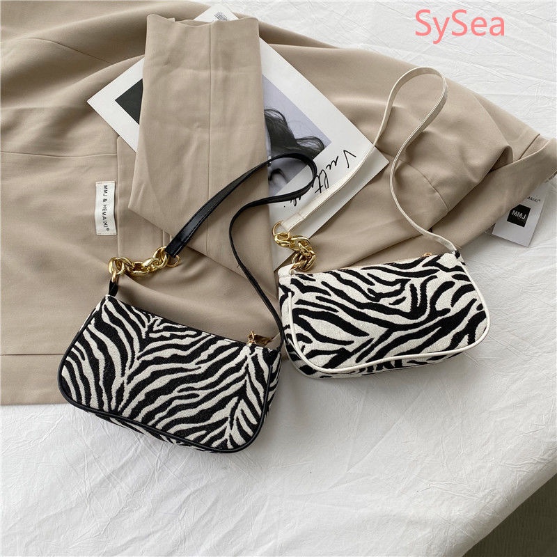 Túi Đeo Vai Họa Tiết Ngựa Vằn Phối Dây Xích Thời Trang Cho Nữ