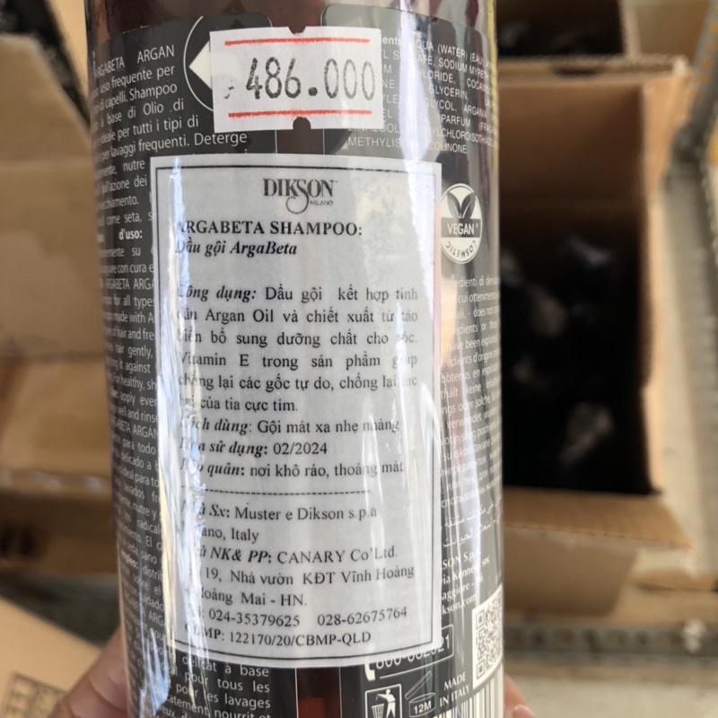 [+Tặng mũ trùm] BỘ DẦU GỘI Ủ DIKSON ARGABETA DAILY SUÔN MƯỢT HÀNG NGÀY ITALY 500ML