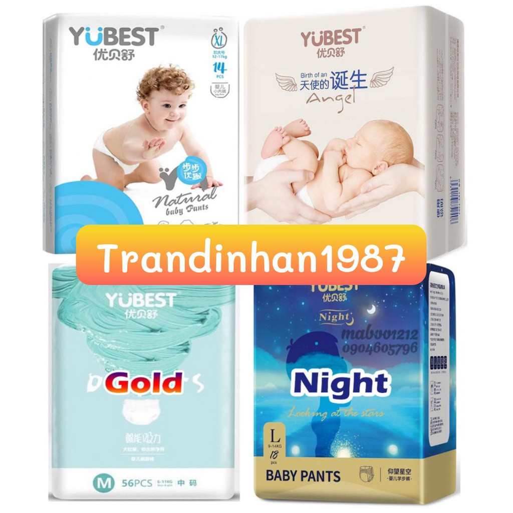 Bỉm YUBEST Angel / Yubest Gold / Yubest Night / Yubest Natural quần/dán giá rẻ S132, M108, L96, XL84, XXL72, S90, M84