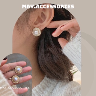 Bông tai/ hoa tai tròn hạt ngọc lấp lánh mạ bạc 925