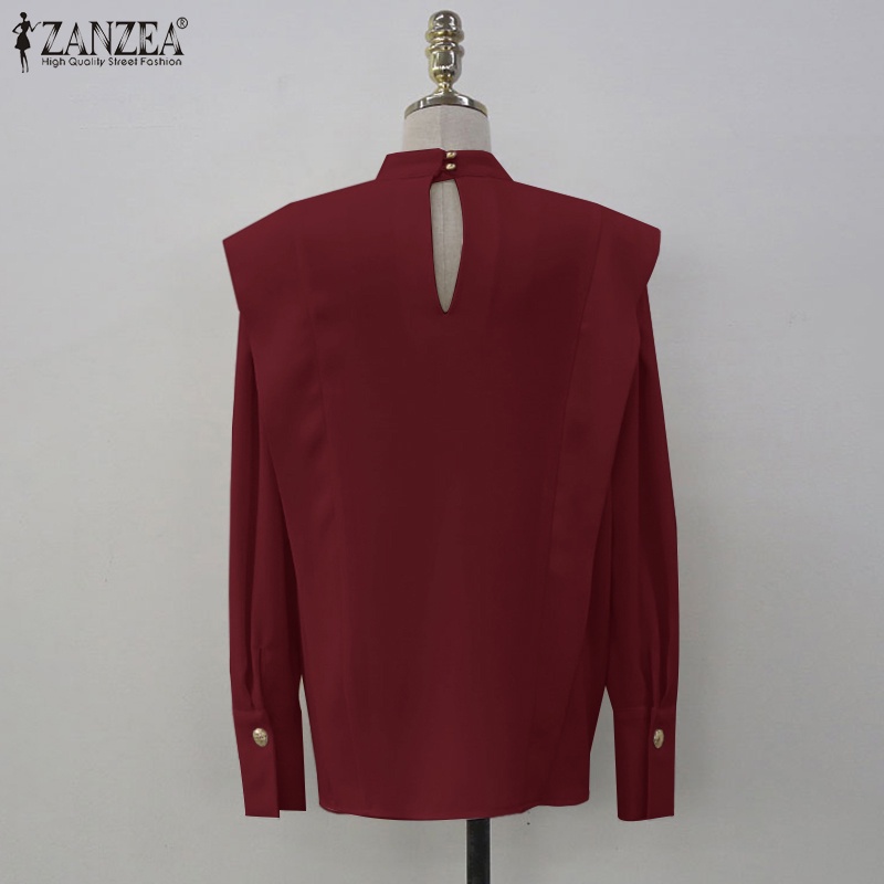 Áo tay dài Zanzea cổ lọ màu trơn phong cách retro dành cho nữ