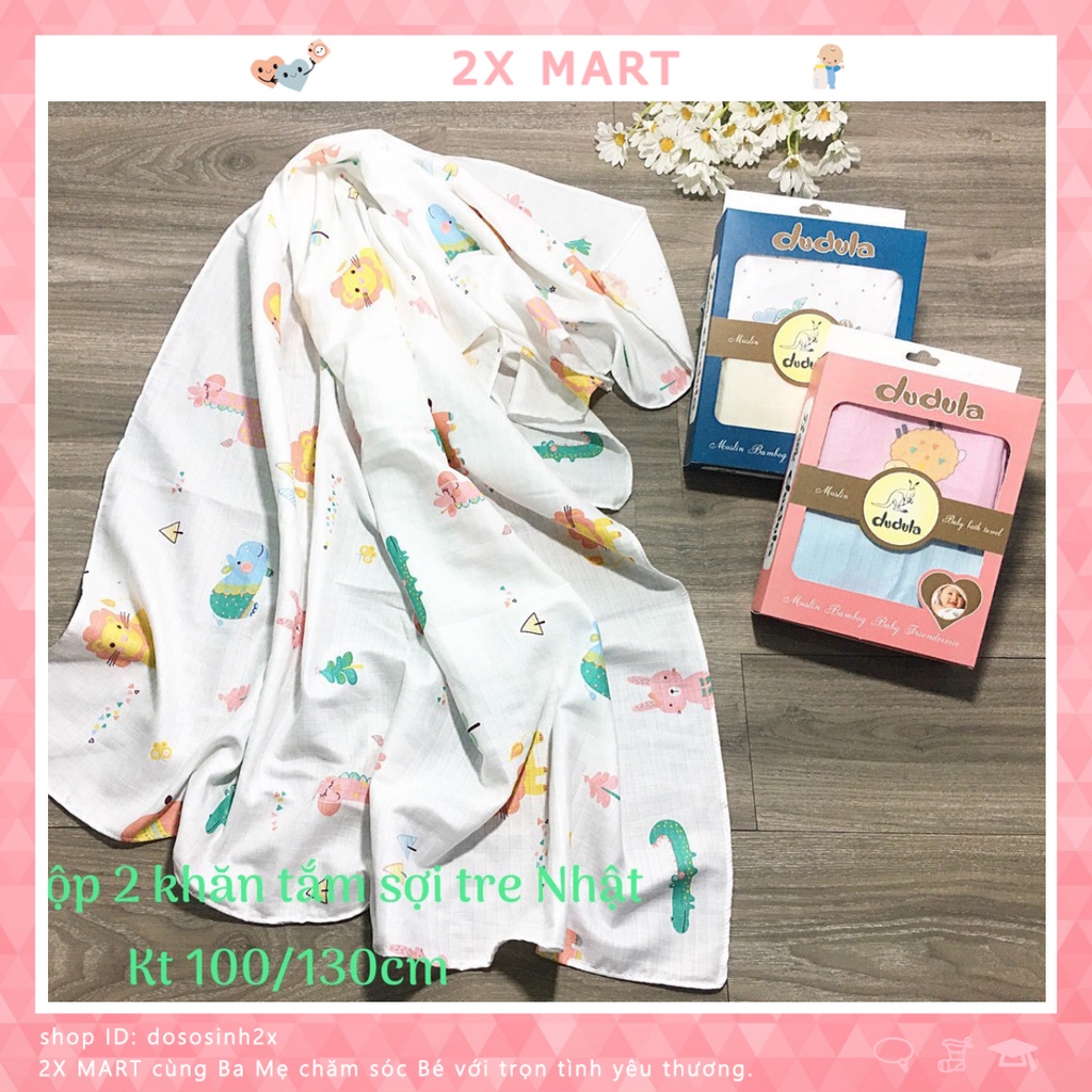 Khăn Tắm Đa Năng  Sợi Tre hộp 2 khăn Cao Cấp Dudula Siêu Mềm Mại Cho Bé