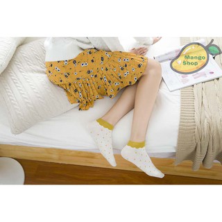 Tất len cổ ngắn chấm bi pastel
