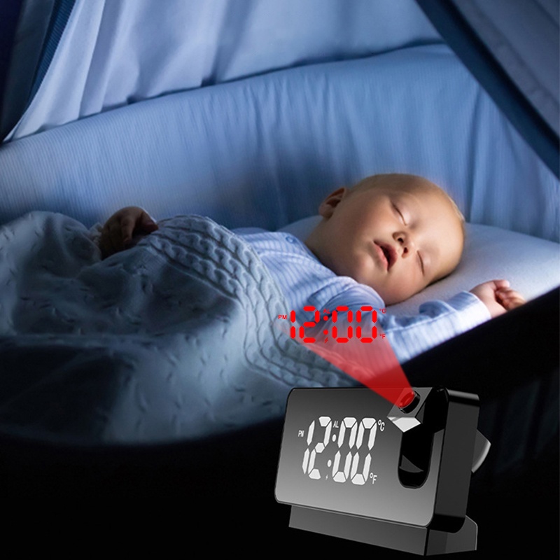 Đồng Hồ Báo Thức Chiếu 180° Đồng Hồ Kỹ Thuật Số Dạng Xoay Tích Hợp Cổng Sạc USB Và Màn Hình Hiển Thị LED
