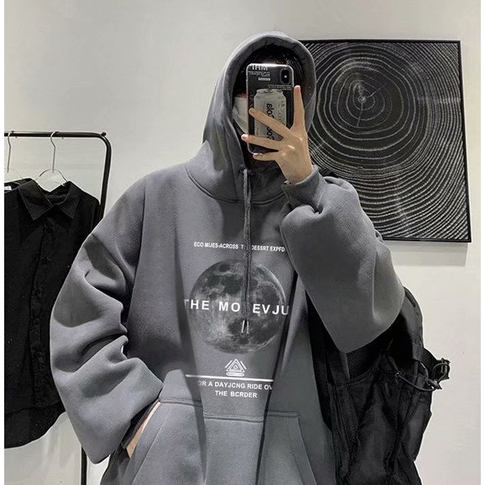 Áo hoodie dáng rộng trang trí chữ phong cách Nhật Bản thời trang mùa đông cho nam và nữ size M-5XL