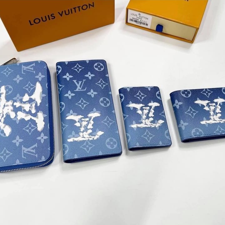 Ví khóa - dài - ngắn - thẻ LV xanh mây trắng fullbox