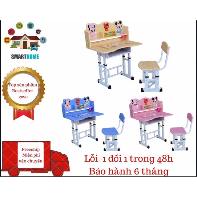 Bàn ghế học sinh,bàn ghế thông minh tùy chỉnh cao thấp cho bé,có đồng hồ,giá sách và bàn tính.