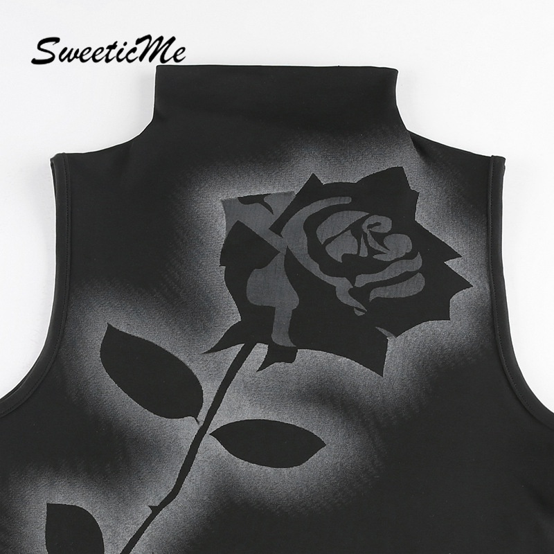Áo Tank Top Cổ Lọ Họa Tiết Hoa Hồng Thời Trang Hàng Mới Dành Cho Nữ