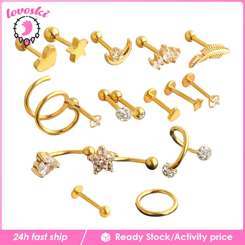 Set 17 Khuyên Mũi Thép Không Gỉ Cá Tính