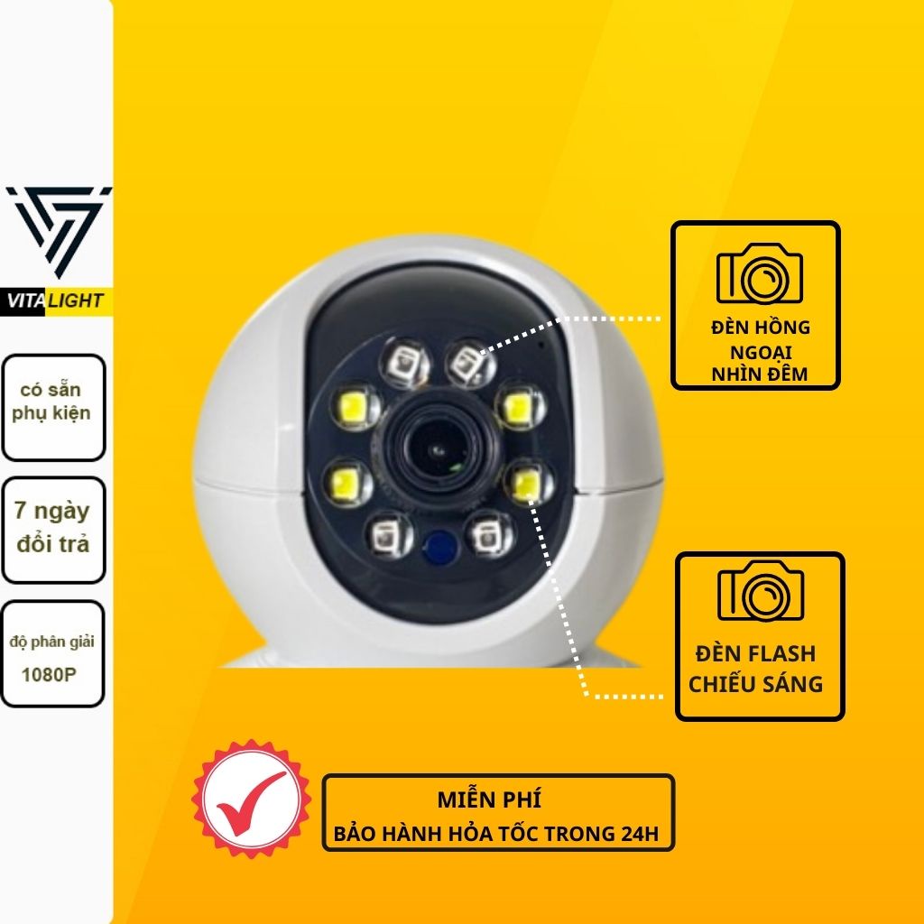 Camera wifi  có báo động bằng loa và đèn,camera không dây ban đêm có màu cảnh báo về điện thoại VITALIGHT