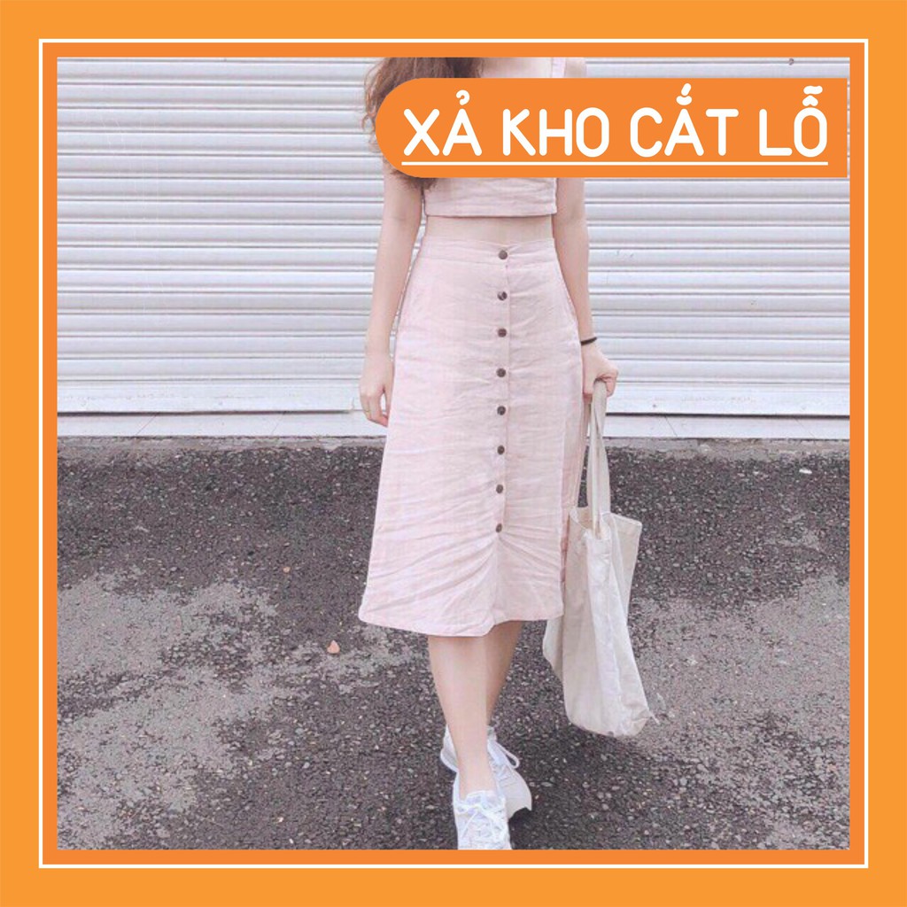 [Xả kho hè] (TRI ÂN HOT) SET ÁO 2 DÂY CROPTOP MIX CHÂN VÁY CÚC ĐEN BE - (Sp sẵn)