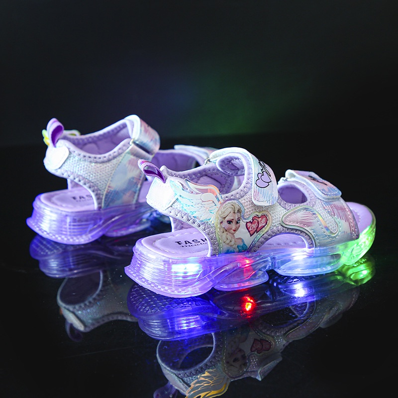 Giày có đèn cho bé gái họa tiết công chúa Elsa kiểu quai ngang