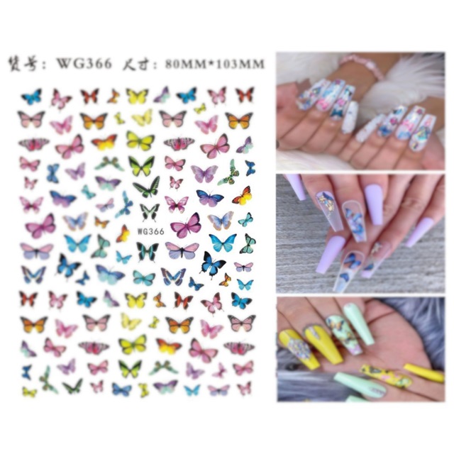 Sticker hoạ tiết bươm bướm, hình dán móng hoạ tiết bươm bướm trang trí móng nail