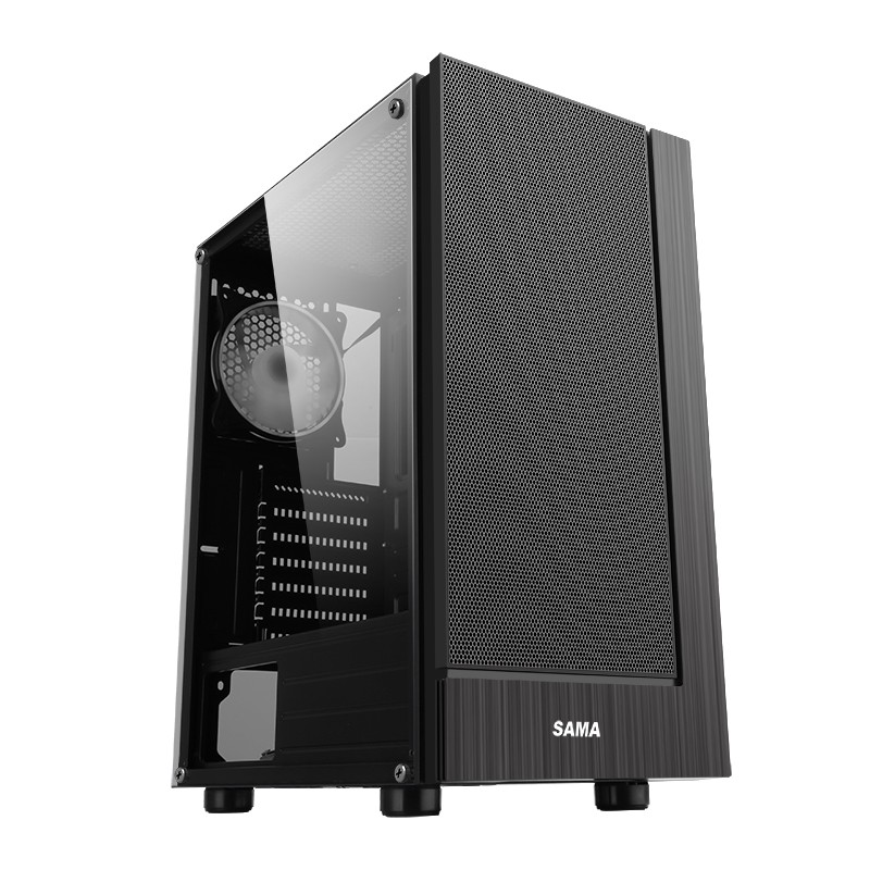 Vỏ Case Gaming Sama 3301 - New - Kèm 3 Fan Led 12cm Cyclone Rainbow RGB - Chính hãng - BH 12 Tháng