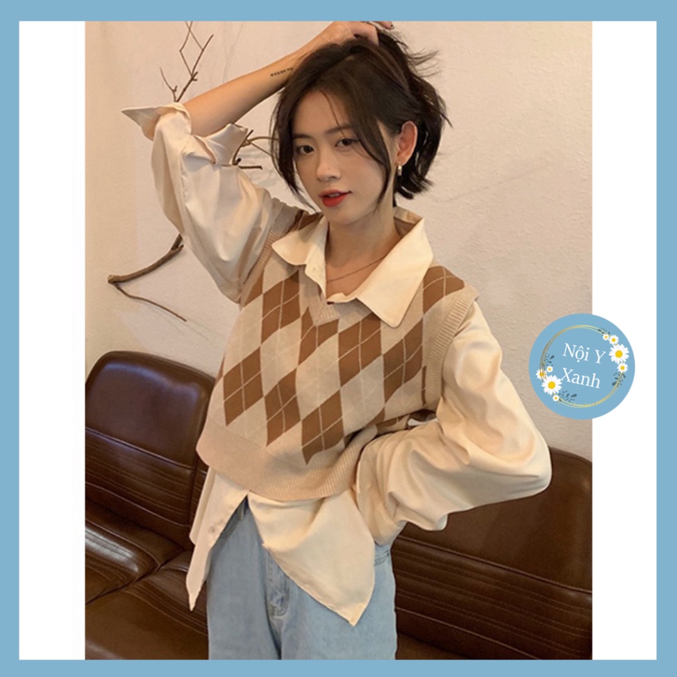 áo gile len nữ sọc caro  noiyxanh thiết kế quà phối nhiều sắc màu phong thái korea hot trend, phom đẹp, chất đẹp