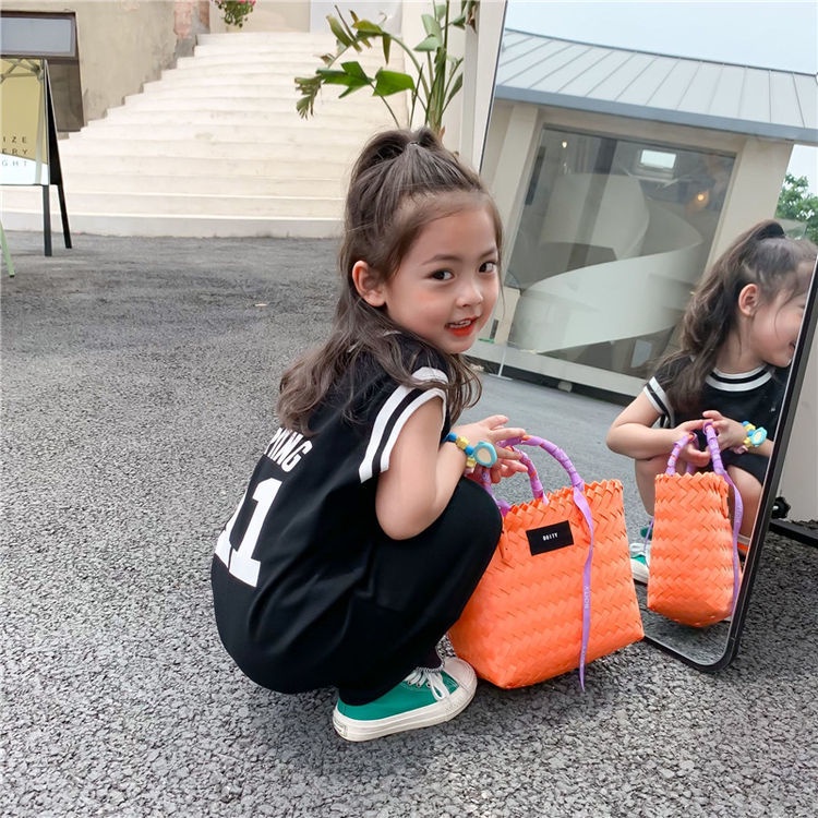 Đầm Cotton Chữ A Tay Lửng In Họa Tiết Bóng Rổ Thời Trang Mùa Hè Hàn Quốc Dành Cho Bé Gái