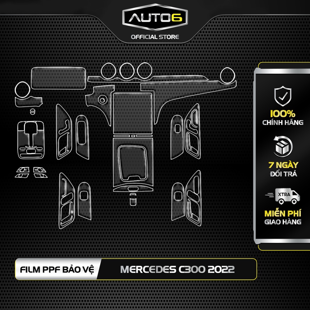 Bộ Film PPF trong suốt dán xe MERCEDES C300 2022-2023 chống xước bảo vệ nội thất ô tô - AUTO6
