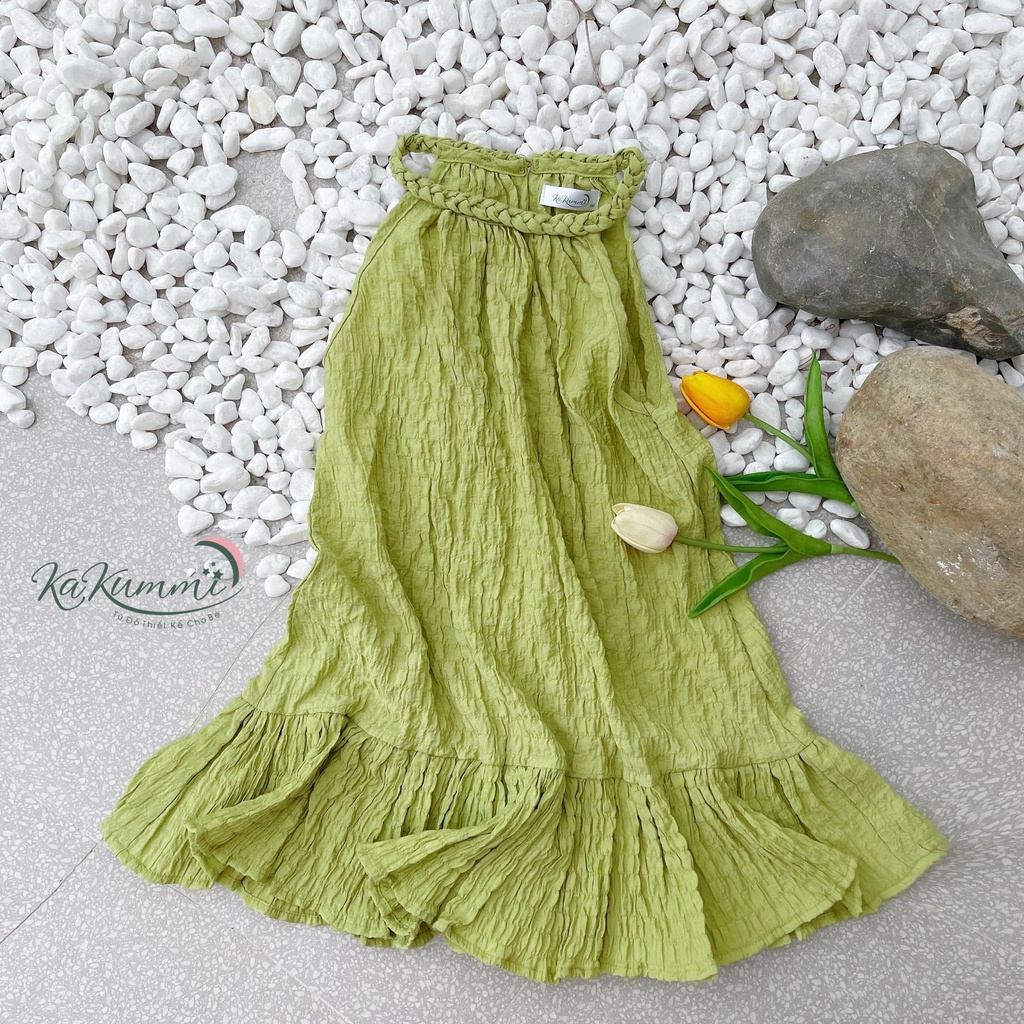 Váy yếm đan dây cổ chất đũi xốp mềm (KM22-VA216) Kakummi