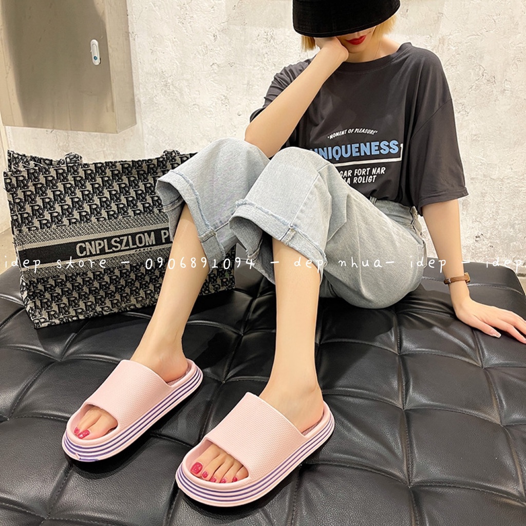 Dép bánh mì đế 3 sọc trắng unisex quai ngang siêu nhẹ nam nữ đi mưa siêu bền Maipy- DL136