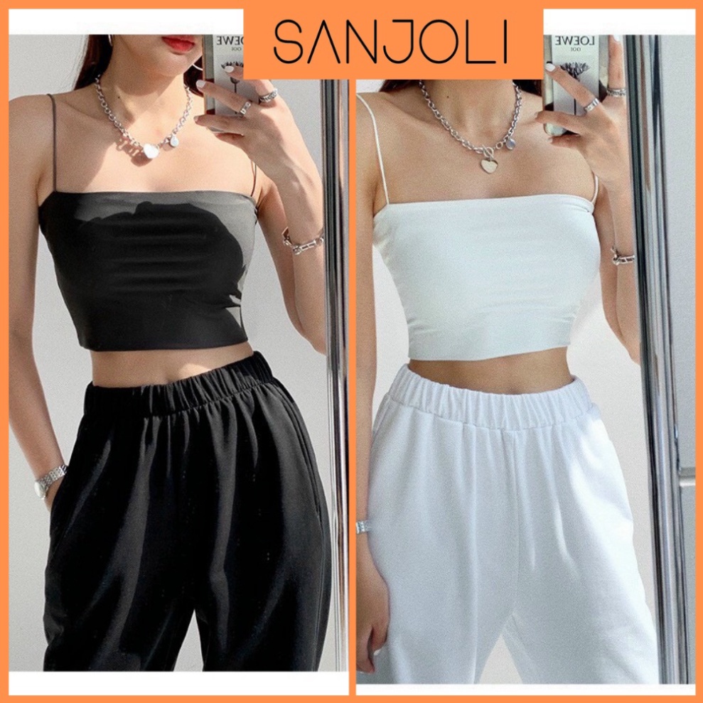 (Rẻ) Áo hai dây nữ ống cúp ngực SANJOLI 2 dây hở lưng lụa trơn cao cấp kiểu sợi bún Hàn Quốc vải cotton đẹp trắng đen AO