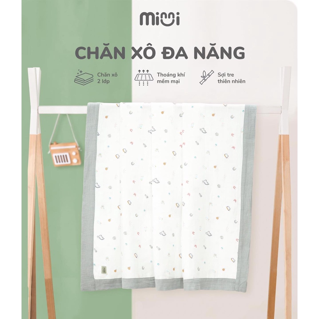 Chăn xô Bamboo đa năng Mimi Uala Rogo size 125cm x 125cm cao cấp mềm mịn thấm hút mồ hôi tốt cho bé trai bé gái