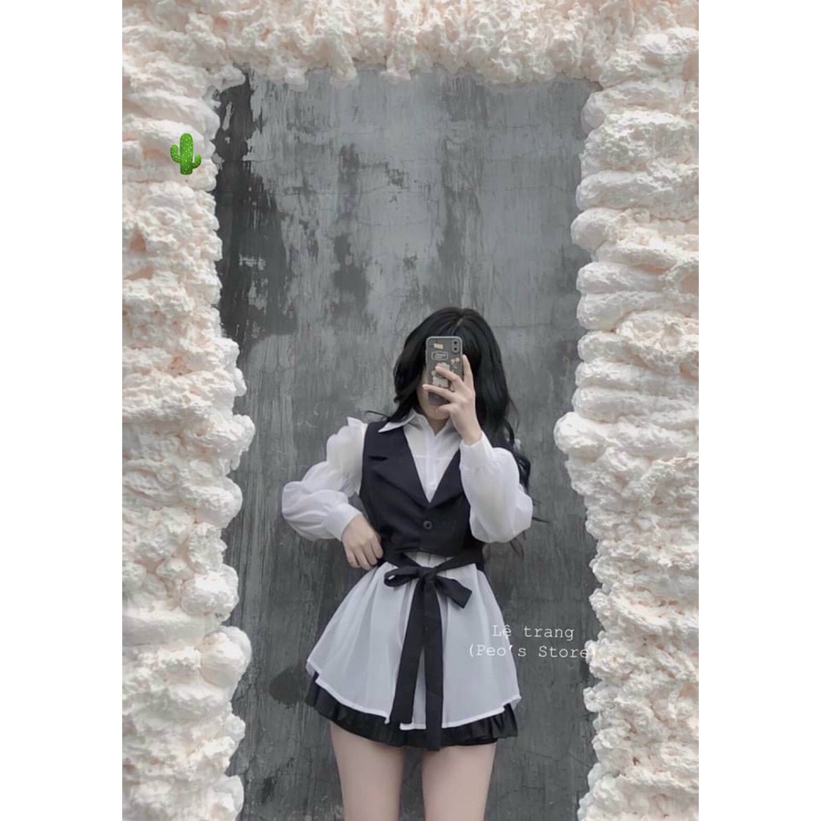 áo sơ mi kèm vest buộc dây xinh pu