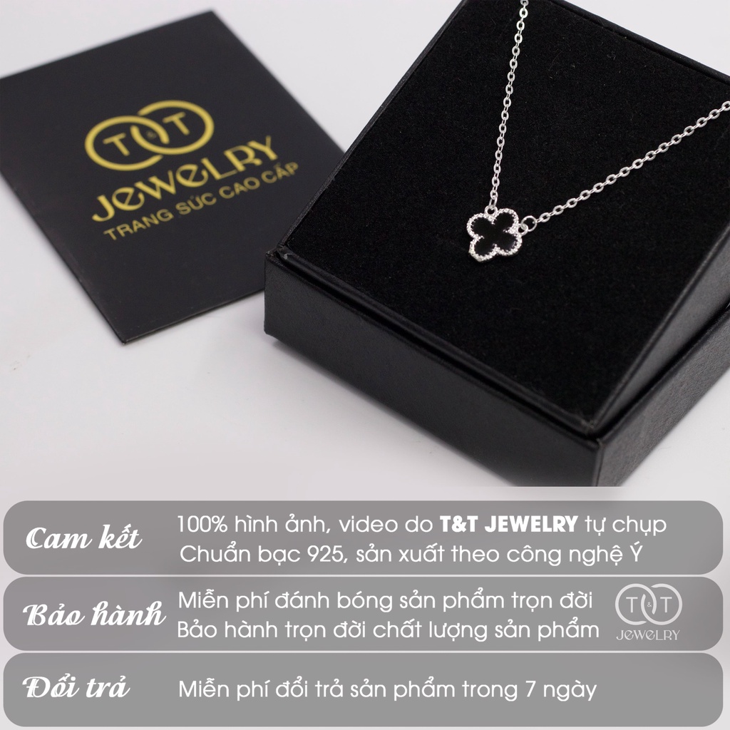 Dây chuyền nữ Bạc Ý 4 Lá Đen s925 T&amp;T Jewelry cao cấp DC016