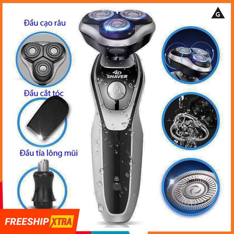 Máy cạo râu đa năng SHAVER SK1588, chống nước tuyệt đối, 3 lưỡi kép 4D thông minh cạo không đau dát (BH24 tháng)