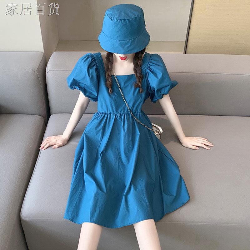 ☇☼[Gửi mũ ngư dân] Nữ sinh mới 2020 phiên bản Hàn Quốc lưới rời màu đỏ Váy tay phồng phong cách Hepburn tím