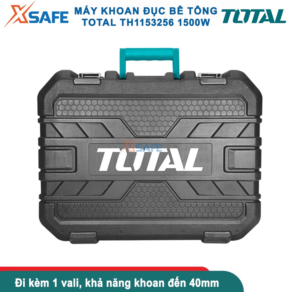 Máy khoan 3 chức năng 1500W Total TH1153256, nút vặn với bốn chức năng điều chỉnh, có chức năng khóa đục,chống rung